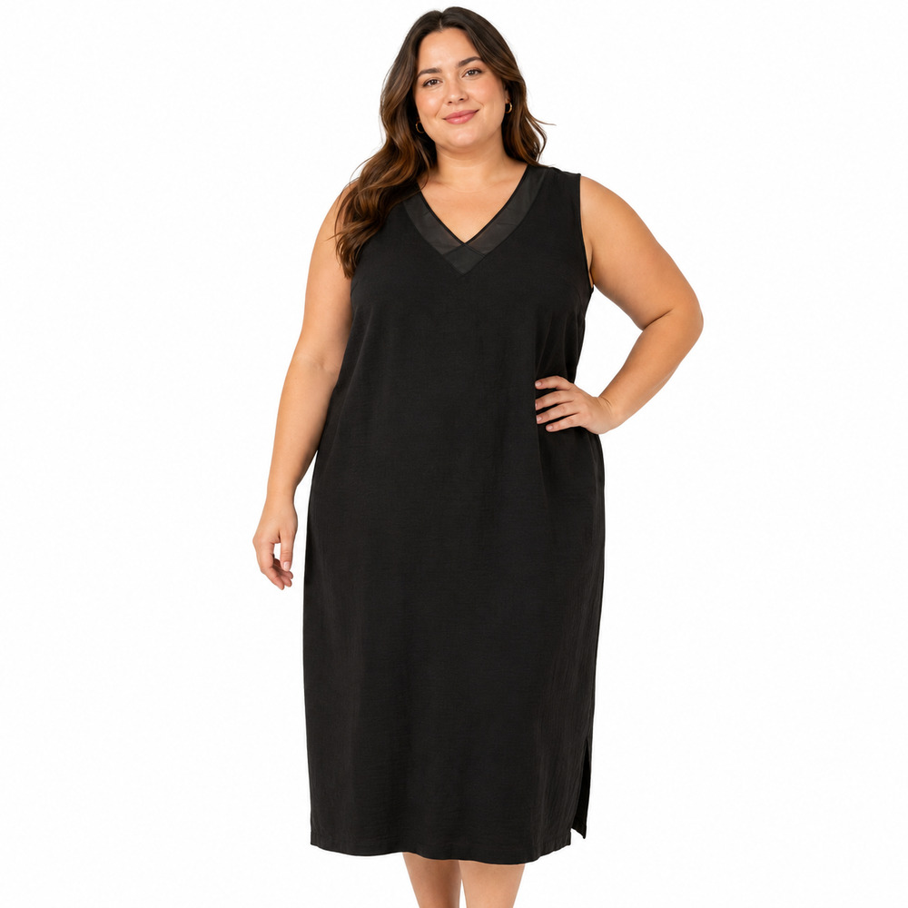 Coldwater Creek Chiffon Trim Shift Dress Womens Size 2X Black Sleeveless NWT